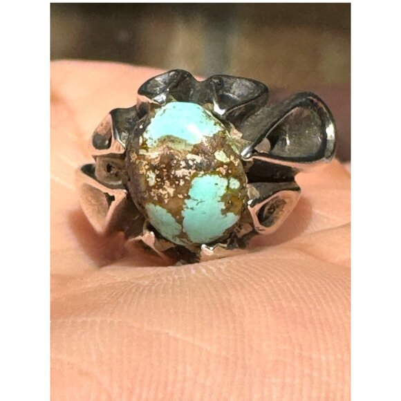 Navajo Turquoise Chocolate Brown Matrix Ring 925 Silver Size 8.5 Vintage - Picture 2 of 13